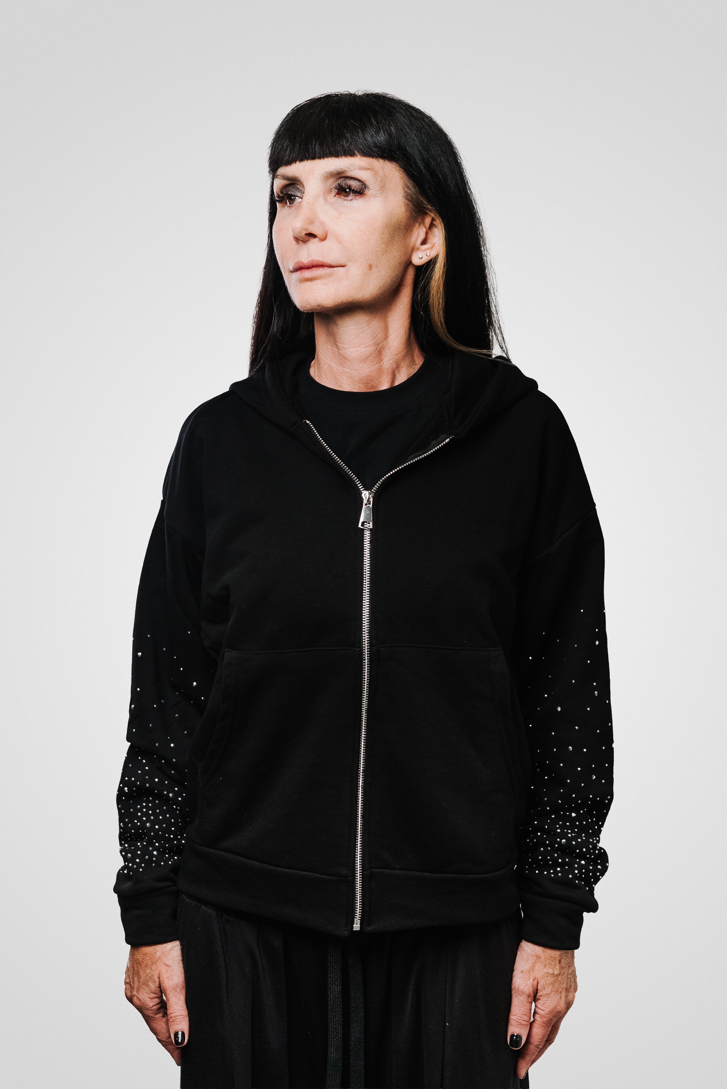 WOMEN GLITTER BLACK HOODIE - Replacement Brand