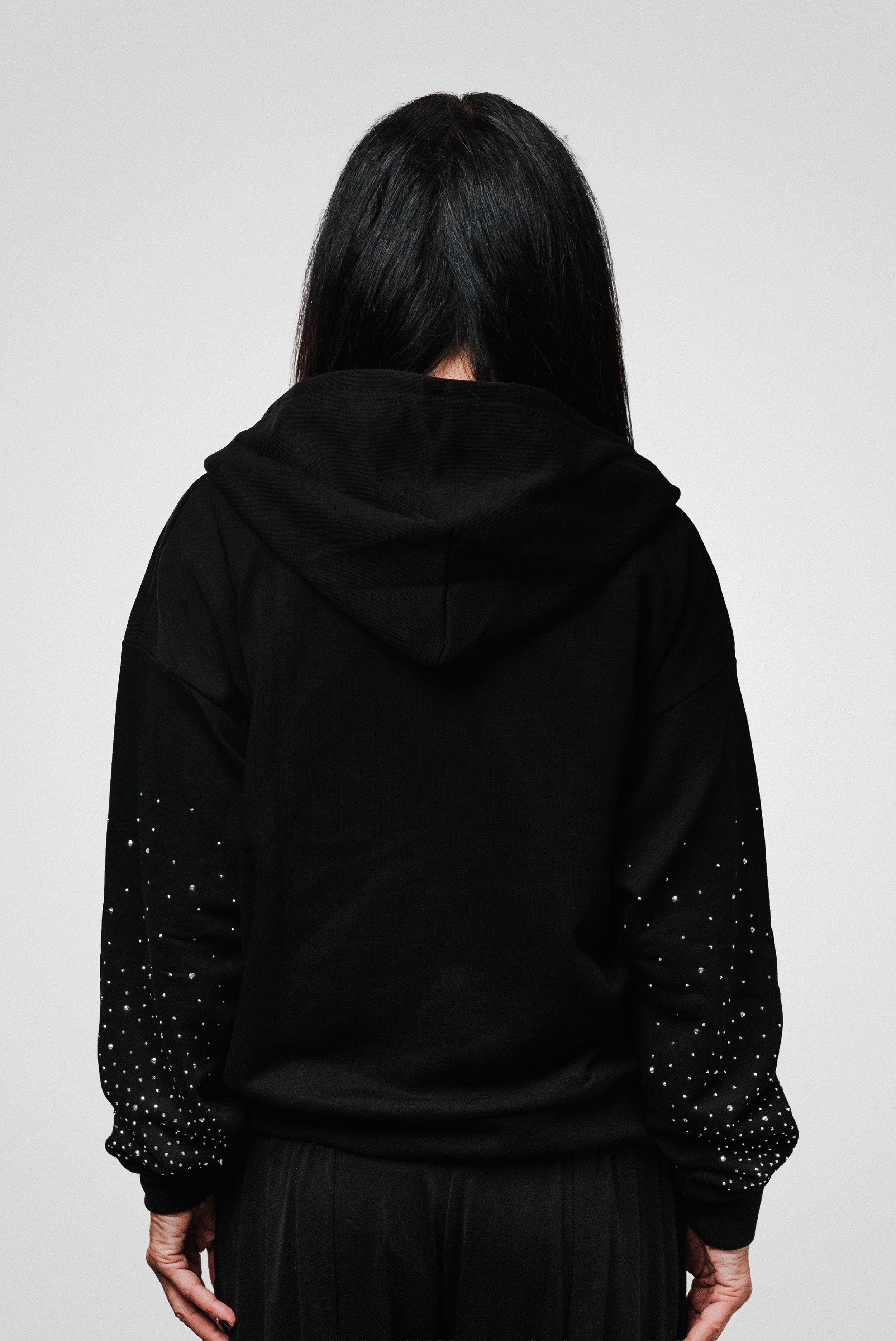 WOMEN GLITTER BLACK HOODIE - Replacement Brand