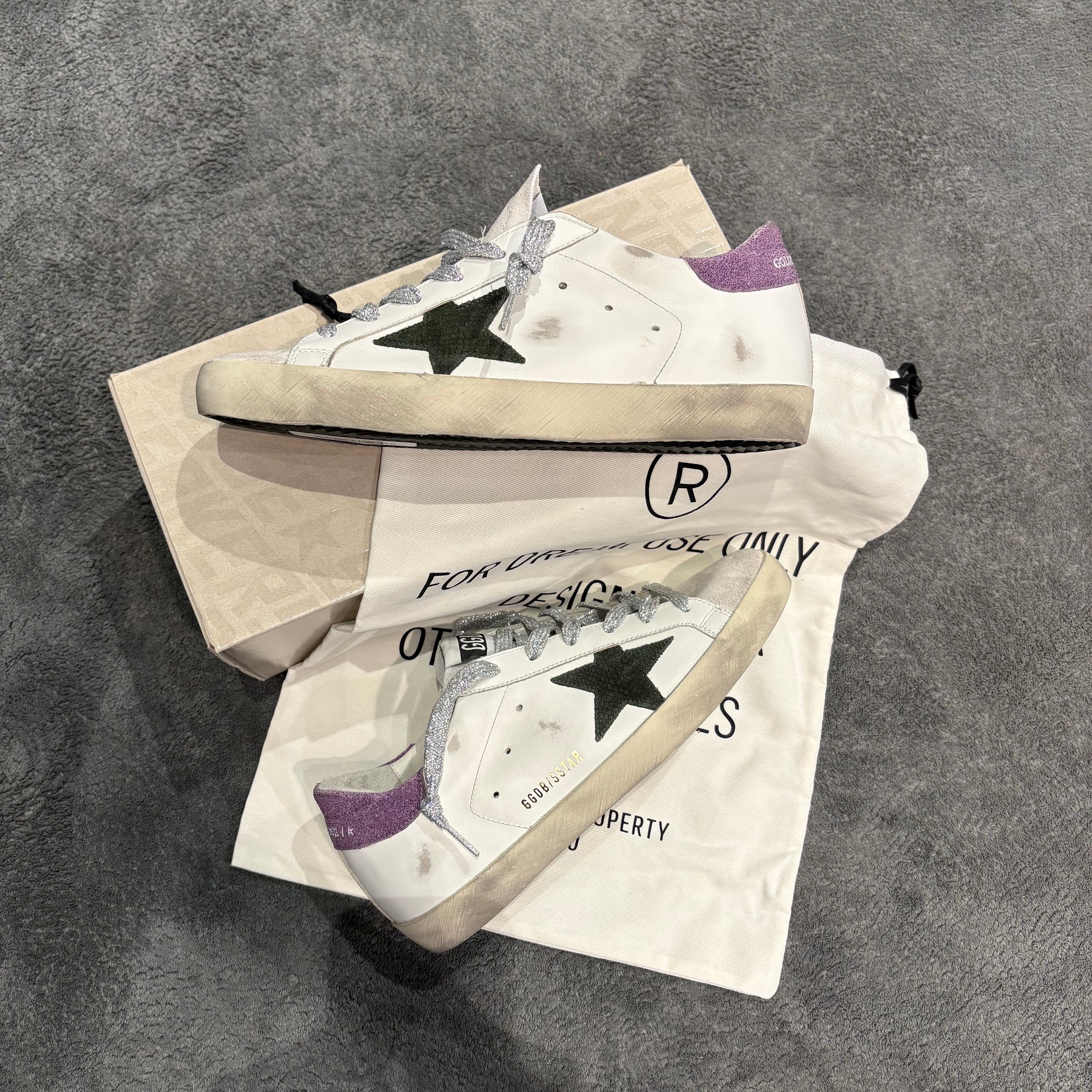 GOLDEN GOOSE SUPER STAR STELLA GREEN SUEDE & TACCO PURPLE SUDE