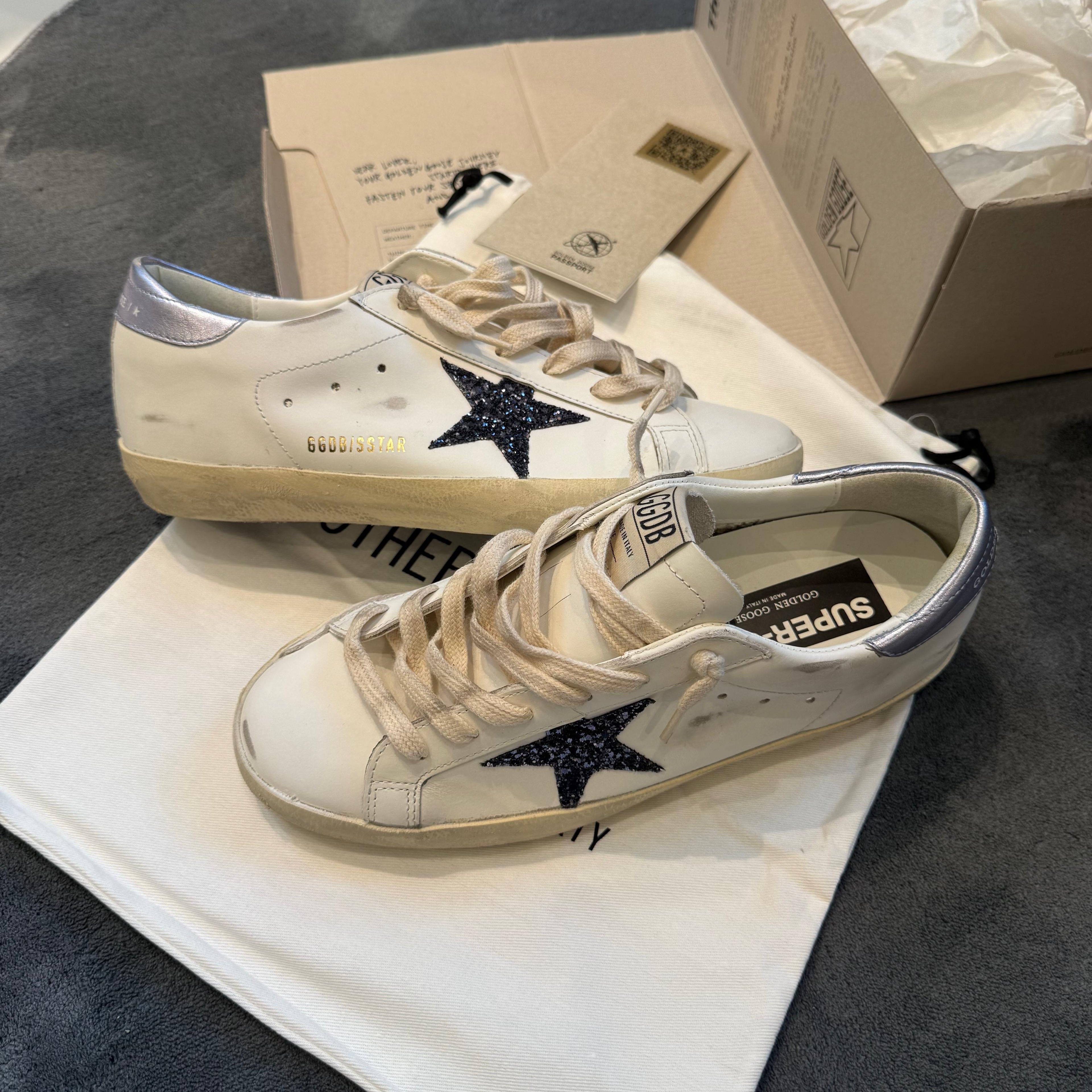 GOLDEN GOOSE SUPER STAR WHITE TACCO METALLIC LILLA & STELLA GLITTER