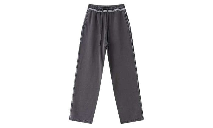 LOOSE DISTRESSED STRIPED STRAIGHT PANTS GREY - Shoebuya Brand