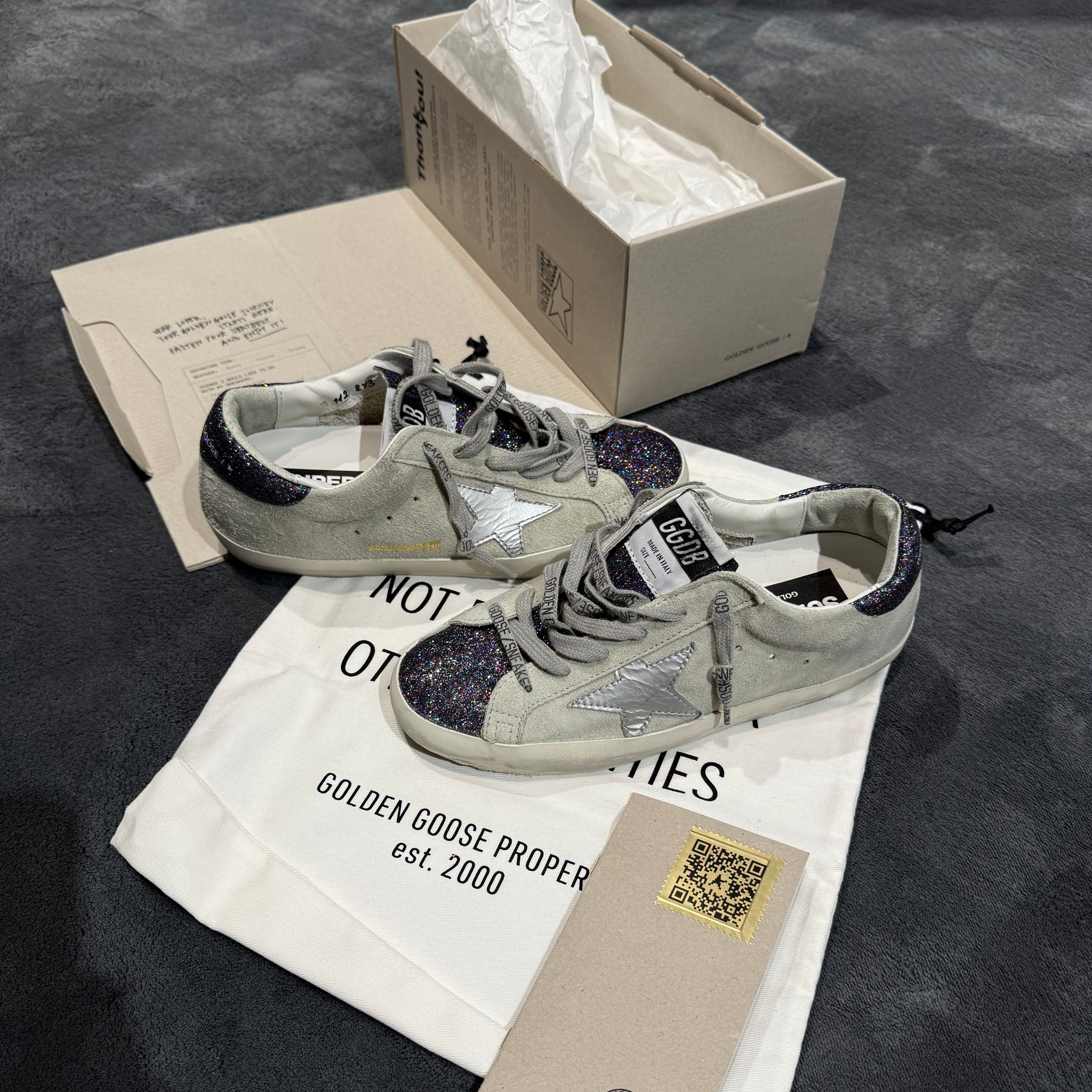 GOLDEN GOOSE SUPER STAR GREY SUEDE & GLITTER PURPLE