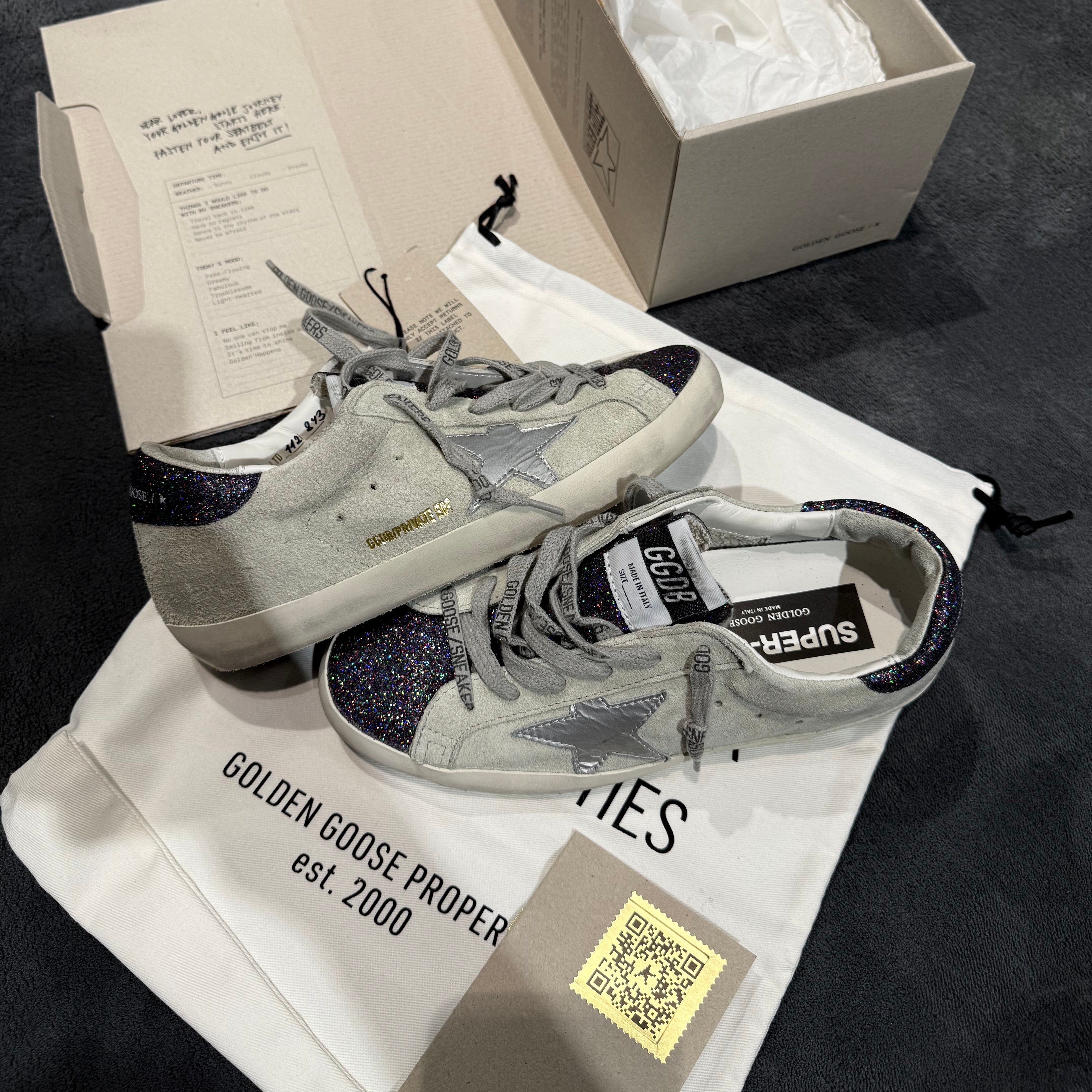 GOLDEN GOOSE SUPER STAR GREY SUEDE & GLITTER PURPLE