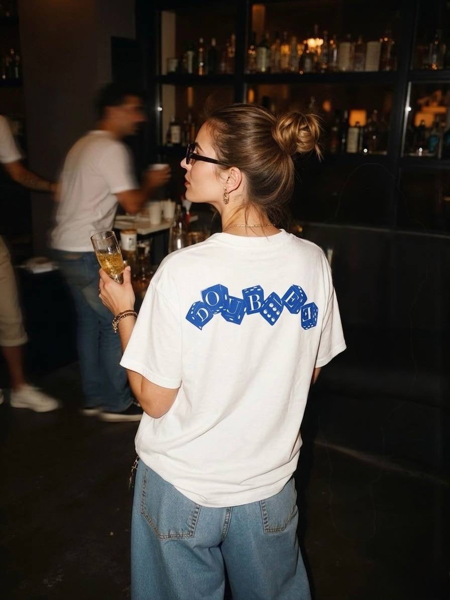 DICE WHITE BOXY TEE- TheDoubleE