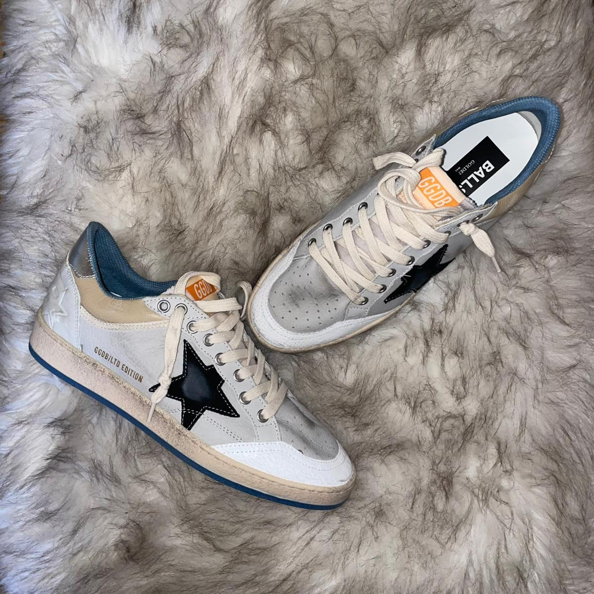 GOLDEN GOOSE BALLSTAR STELLA IN SUEDE BLACK E INTERNO BLUE