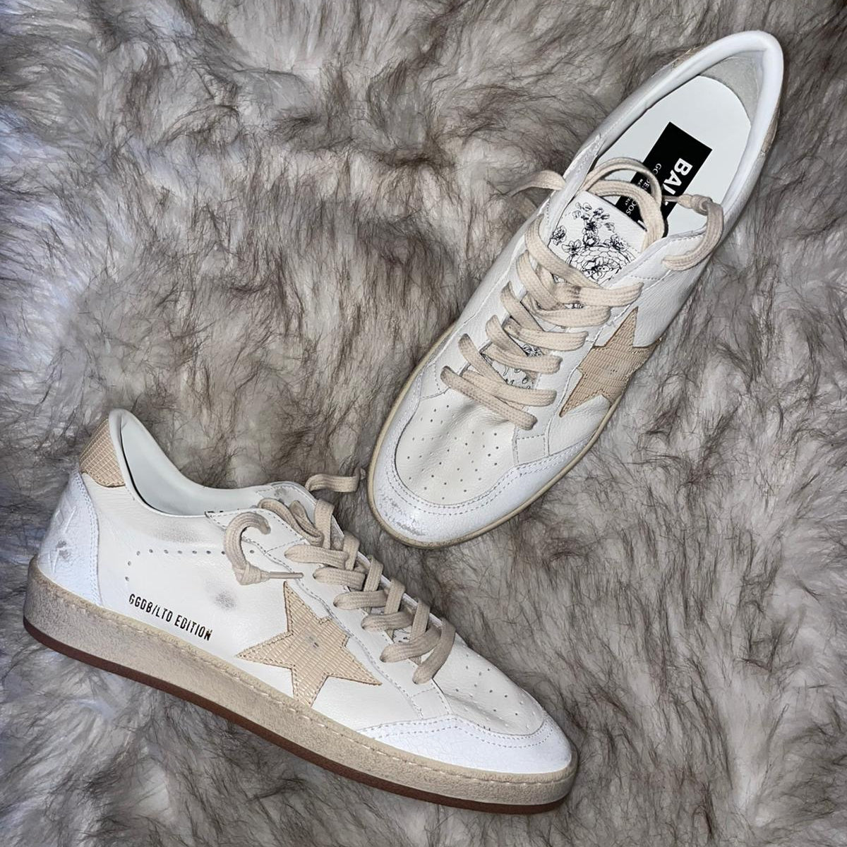 GOLDEN GOOSE BALLSTAR BEIGE IN PELLE STELLA CROCO