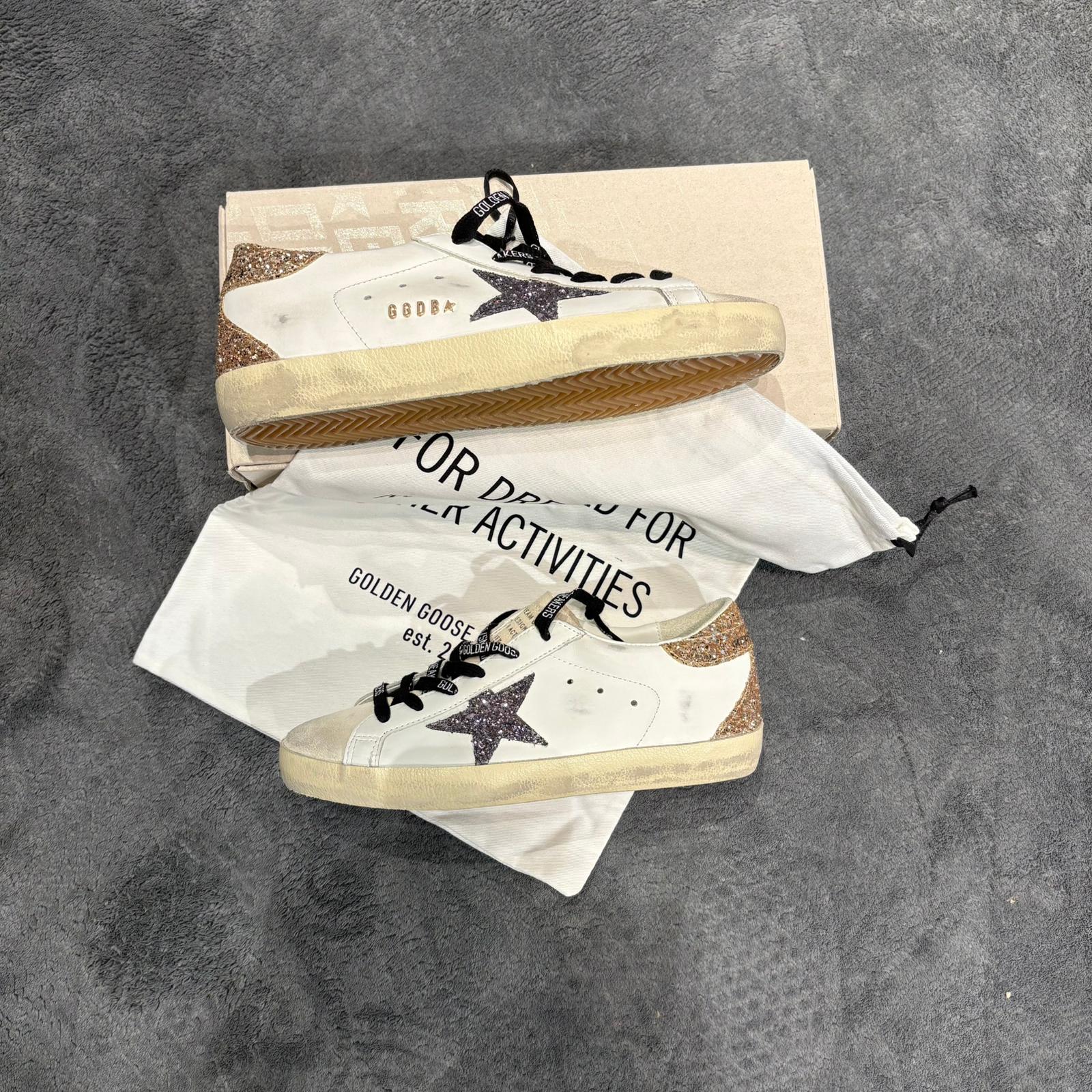 GOLDEN GOOSE SUPER STAR STELLA GLITTER GREY & TALLONE GLITTER GOLD
