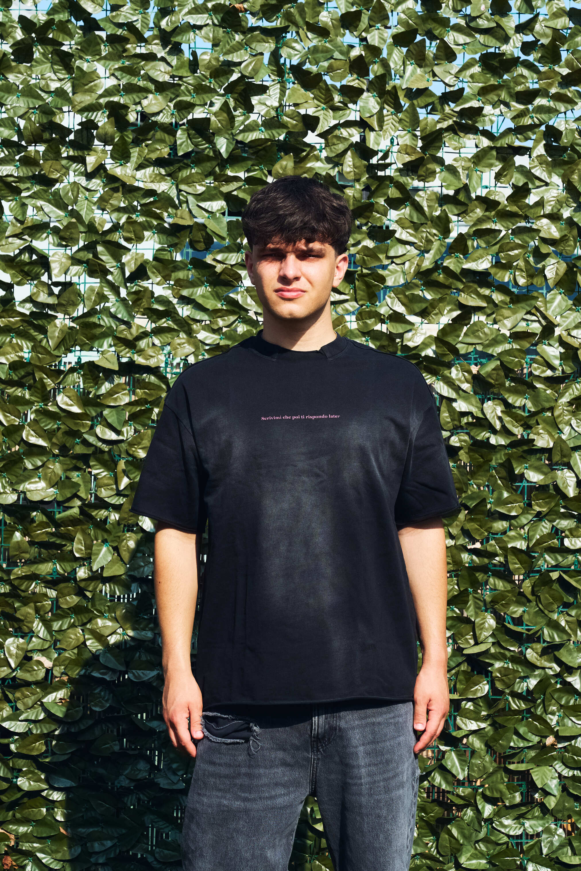 SCRIVIMI CHE POI TI RISPONDO LATER OVERSIZED TEE WASHED BLACK UNISEX - Malessere Brand