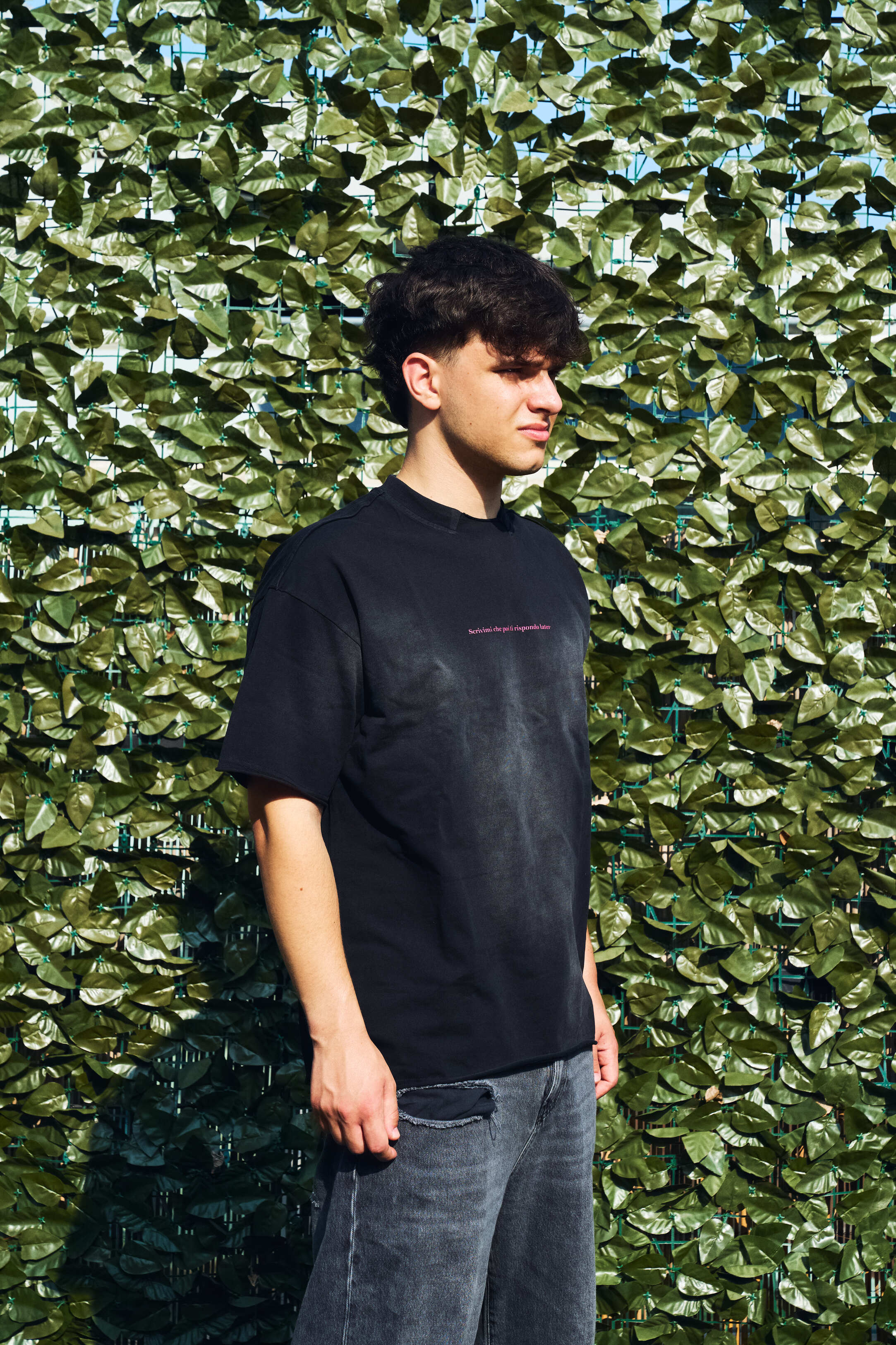 SCRIVIMI CHE POI TI RISPONDO LATER OVERSIZED TEE WASHED BLACK UNISEX - Malessere Brand