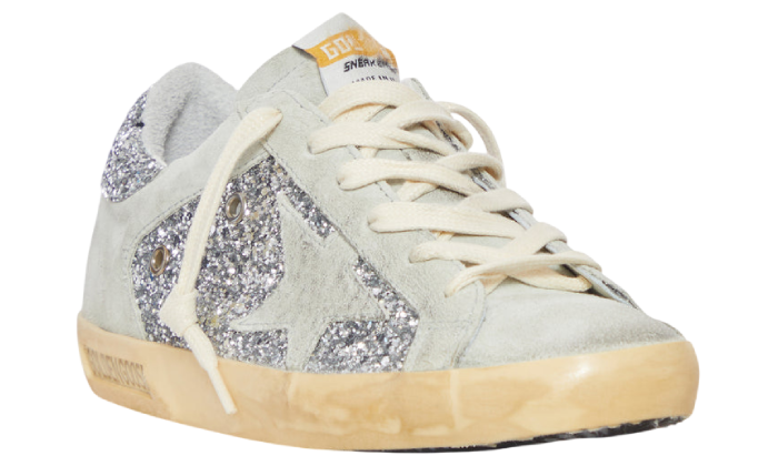 GOLDEN GOOSE SUPER STAR SUEDE GLITTER SILVER