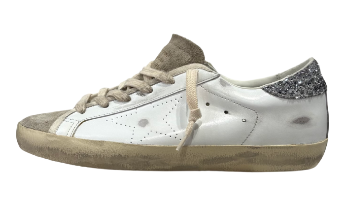 GOLDEN GOOSE SUPER STAR SUEDE TOE TONGUE & TACCO SILVER GLITTER
