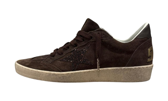 GOLDEN GOOSE BALLSTAR FULL SUEDE BROWN STELLA GLITTER
