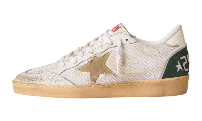 GOLDEN GOOSE BALLSTAR CRACK NET & EMBROIDERY GREEN HEEL