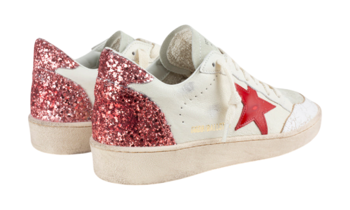 GOLDEN GOOSE BALLSTAR RED STAR GLITTER BLACK