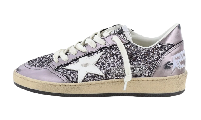 GOLDEN GOOSE BALLSTAR VIOLET GREY GLITTER STAR WHITE