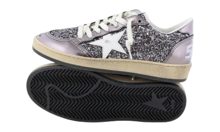 GOLDEN GOOSE BALLSTAR VIOLET GREY GLITTER STAR WHITE