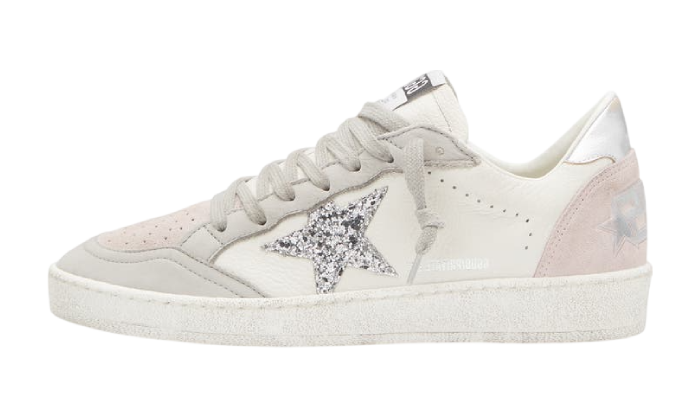 GOLDEN GOOSE BALLSTAR PINK SUEDE GLITTER SILVER STAR