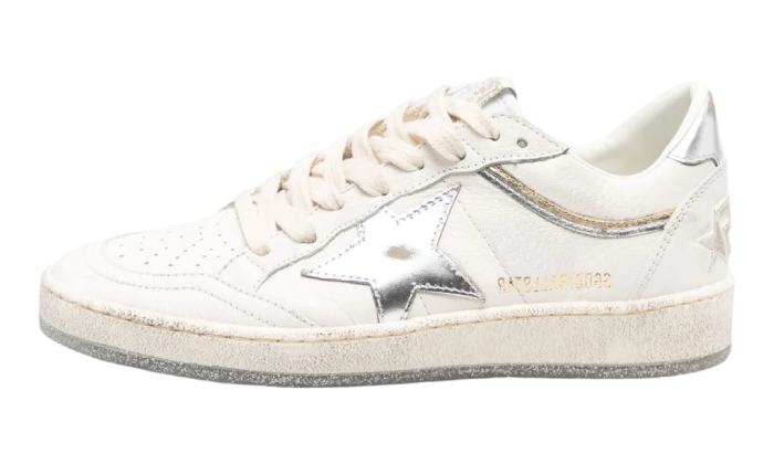 GOLDEN GOOSE BALLSTAR WHITE SILVER STAR GLITTER SOLE