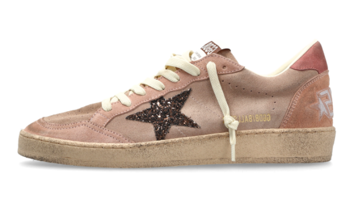 GOLDEN GOOSE BALLSTAR FULL SUEDE SALMON GLITTER PURPLE STAR