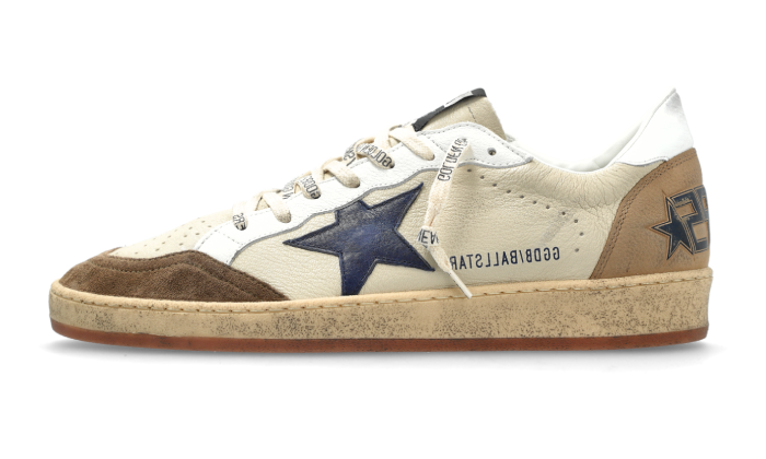 GOLDEN GOOSE BALLSTAR BLUE STAR BEIGE LEATHER