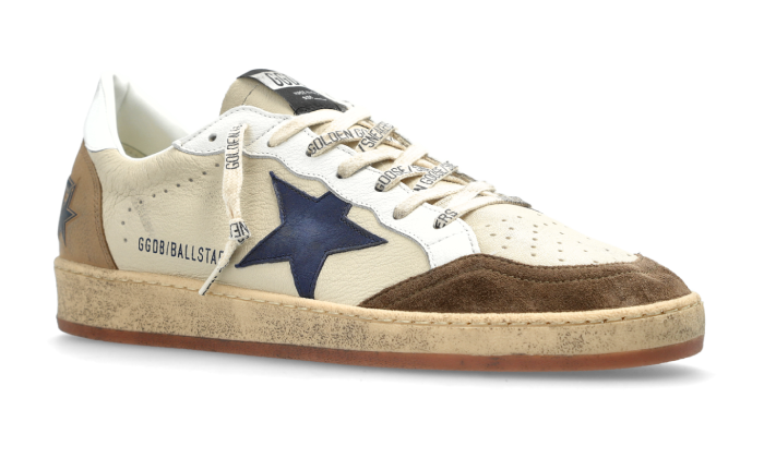 GOLDEN GOOSE BALLSTAR BLUE STAR BEIGE LEATHER