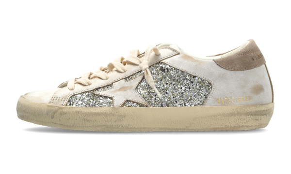 GOLDEN GOOSE SUPER STAR FULL SILVER GLITTER SUEDE TAB