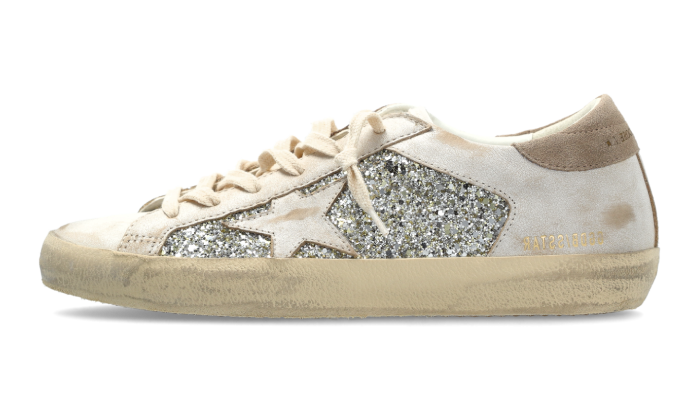 GOLDEN GOOSE SUPER STAR FULL SILVER GLITTER SUEDE TAB