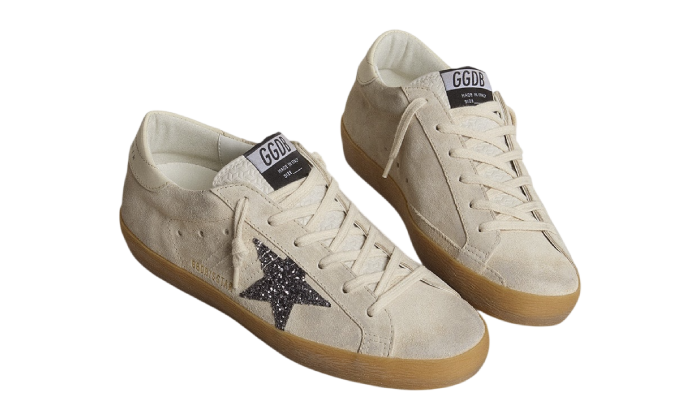 GOLDEN GOOSE SUPER STAR CREAM SUEDE GLITTER STAR