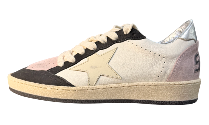 GOLDEN GOOSE BALLSTAR WASHED PINK SUEDE TAB STAR SILVER