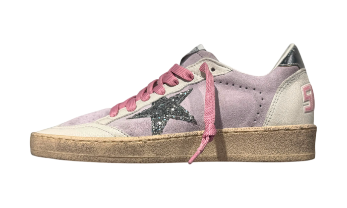 GOLDEN GOOSE BALLSTAR PINK SUEDE GLITTER STAR SILVER TAB
