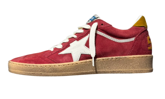GOLDEN GOOSE BALLSTAR FULL RED SUEDE WHITE STAR MUSTARD TAB