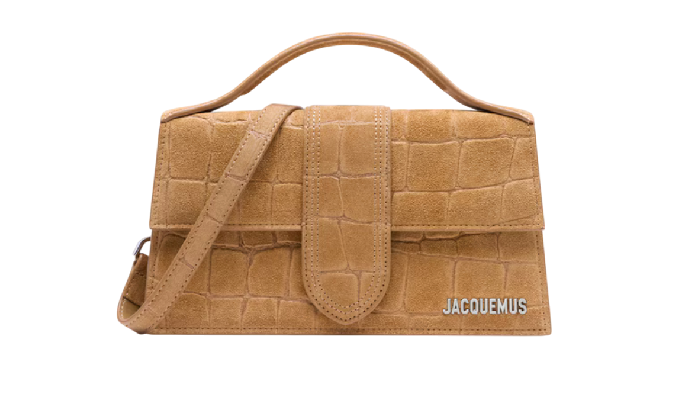 JACQUEMUS LE GRAND BAMBINO CROSSBODY CROC-SUEDE STRAP HANDBAG BEIGE