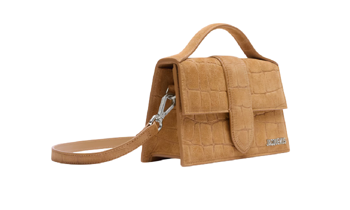 JACQUEMUS LE GRAND BAMBINO CROSSBODY CROC-SUEDE STRAP HANDBAG BEIGE