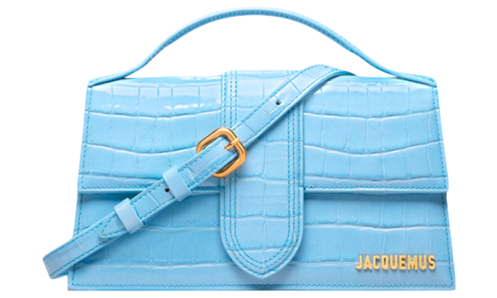 JACQUEMUS LE GRAND BAMBINO CROSSBODY FLAP BAG CROCO EMBOSSED BLU