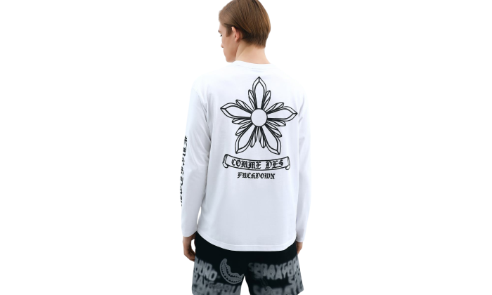 FLOWER TEE SLONGSLEEVE WHITE - Comme Des Fuckdown