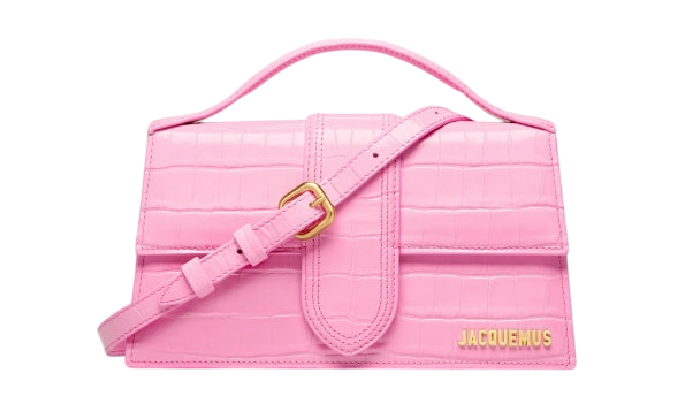 JACQUEMUS LE GRAND BAMBINO CROSSBODY FLAP BAG CROCO EMBOSSED PINK