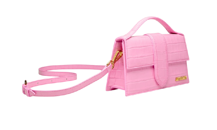 JACQUEMUS LE GRAND BAMBINO CROSSBODY FLAP BAG CROCO EMBOSSED PINK