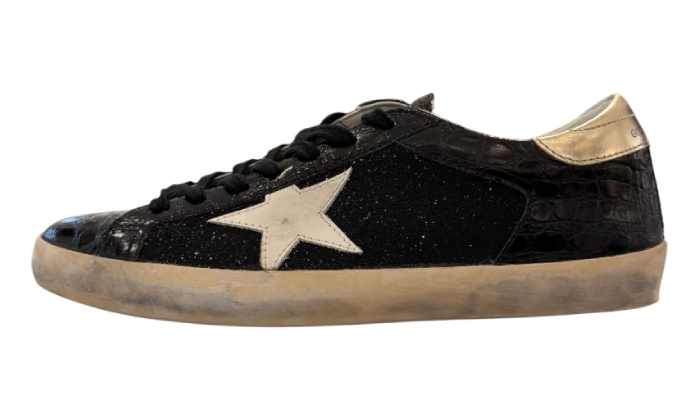 GOLDEN GOOSE X SWAROVSKI SUPER STAR BLACK SPARCKLY TAB GOLD