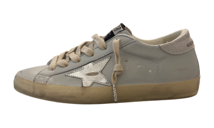 GOLDEN GOOSE SUPER STAR WHITE SILVER TAB SNAKE
