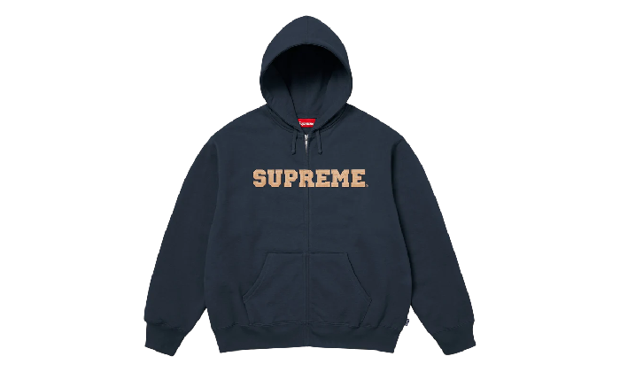 SUPREME COLLAGIATE APPLIQUE ZIP UP HOODIE NAVY