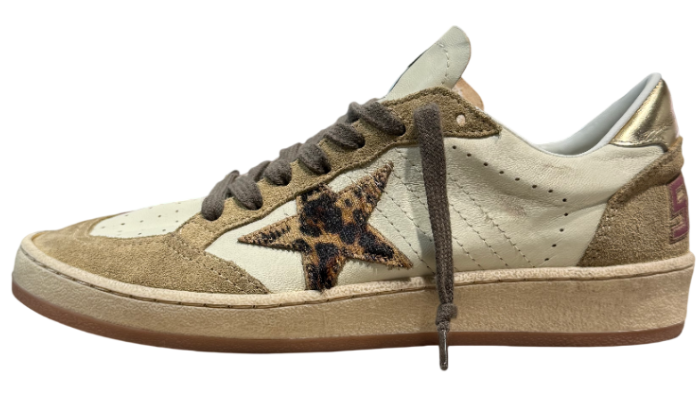 GOLDEN GOOSE BALLSTAR IN SUEDE BROWN CON STELLA LEOPARD