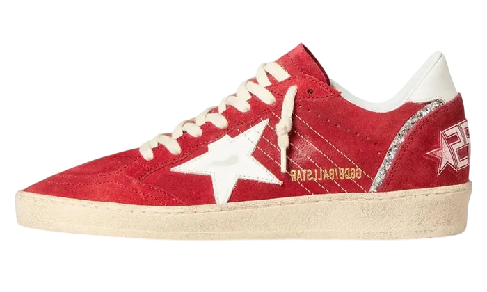 GOLDEN GOOSE BALLSTAR RED & GLITTER SILVER
