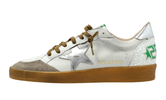 GOLDEN GOOSE BALLSTAR SUEDE SILVER SCRITTA GREEN