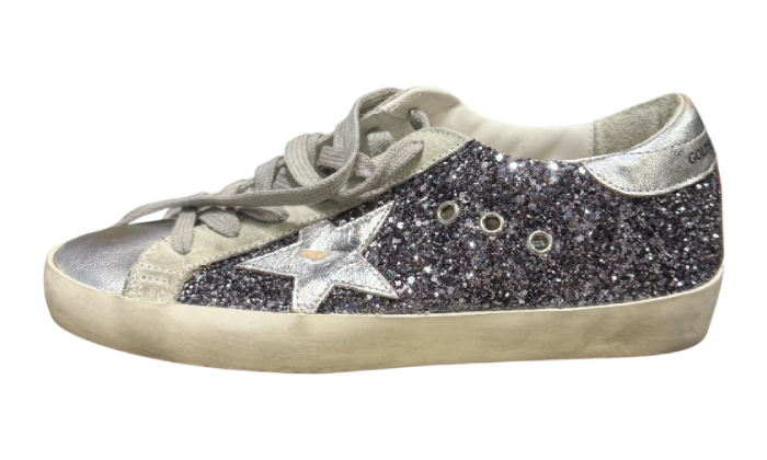 GOLDEN GOOSE SUPER STAR FULL GLITTER STAR SILVER