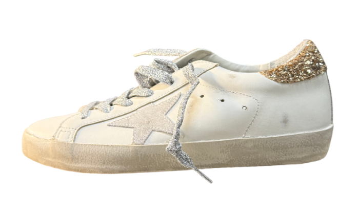 GOLDEN GOOSE SUPER STAR LACES GLITTER SILVER & TACCO GOLD GLITTER